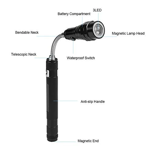 Garosa Mini Torche LED télescopique noire magnétique