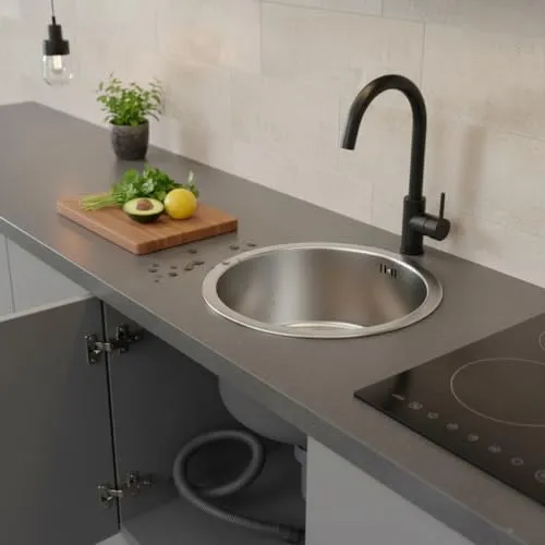 Garosa mini évier rond 30 cm en inox avec crépine et raccord de vidange