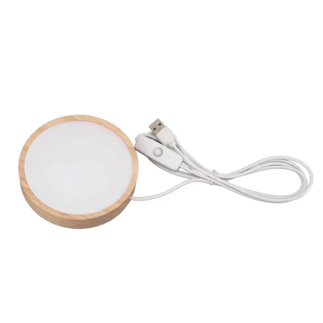 Garosa socle lumineux LED pour cristaux rond USB 5 V, bois naturel