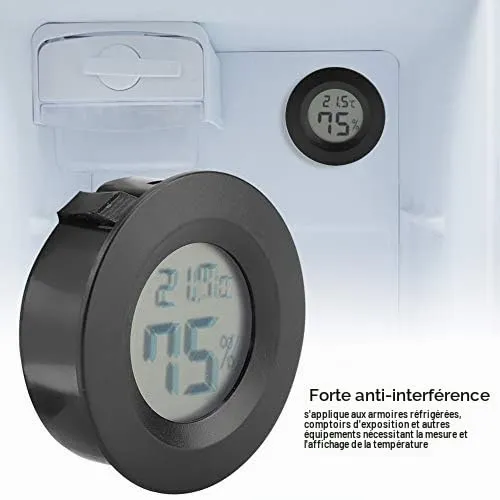 Garosa thermomètre numérique rond noir température et humidité