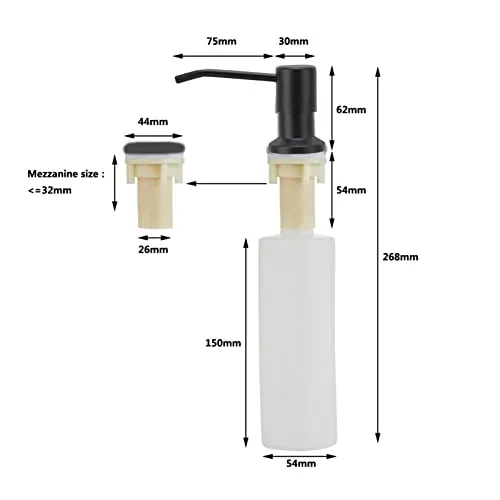 Garosa distributeur de savon pour évier 300 ml noir, pompe rotative