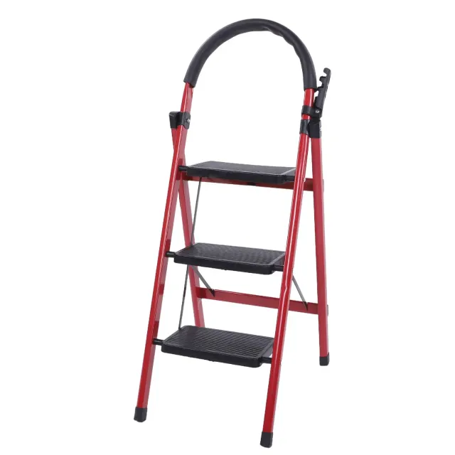 Garosa 3 marches escabeau pliant rouge 400 kg avec rampe