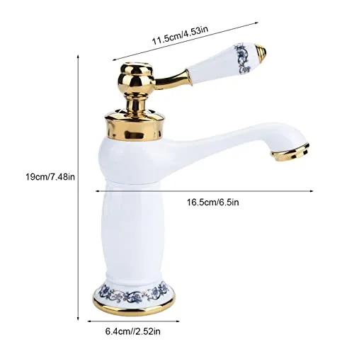 Garosa robinet lavabo vintage à motifs floraux, blanc antique, laiton
